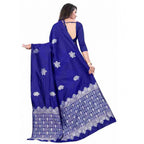 Seduva Women's Soft Lichi Silk Printed Saree With Unstitched Blouse 5.5Mtr (Blue)