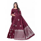 Seduva Women's Soft Lichi Silk Printed Saree With Unstitched Blouse 5.5Mtr (Wine)