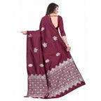 Seduva Women's Soft Lichi Silk Printed Saree With Unstitched Blouse 5.5Mtr (Wine)