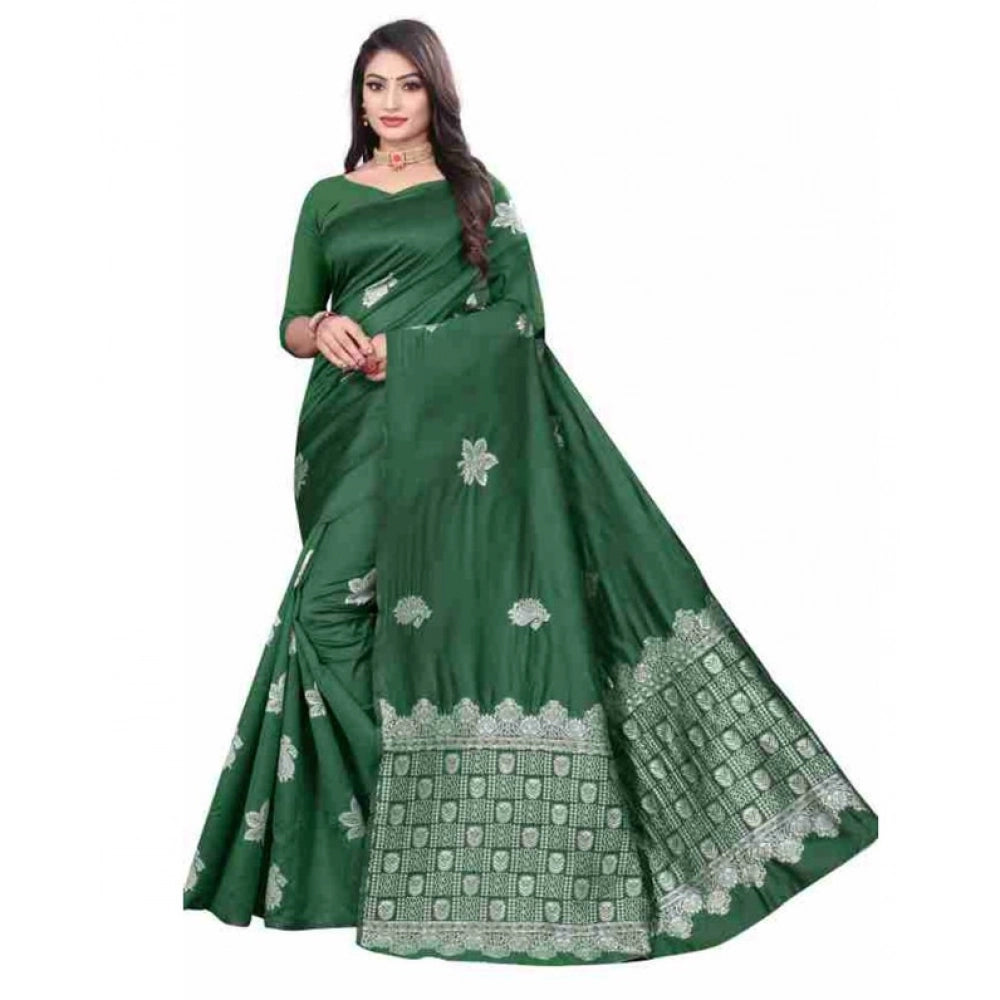 Seduva Women's Soft Lichi Silk Printed Saree With Unstitched Blouse 5.5Mtr (Green)