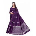 Seduva Women's Soft Lichi Silk Printed Saree With Unstitched Blouse 5.5Mtr (Purple)