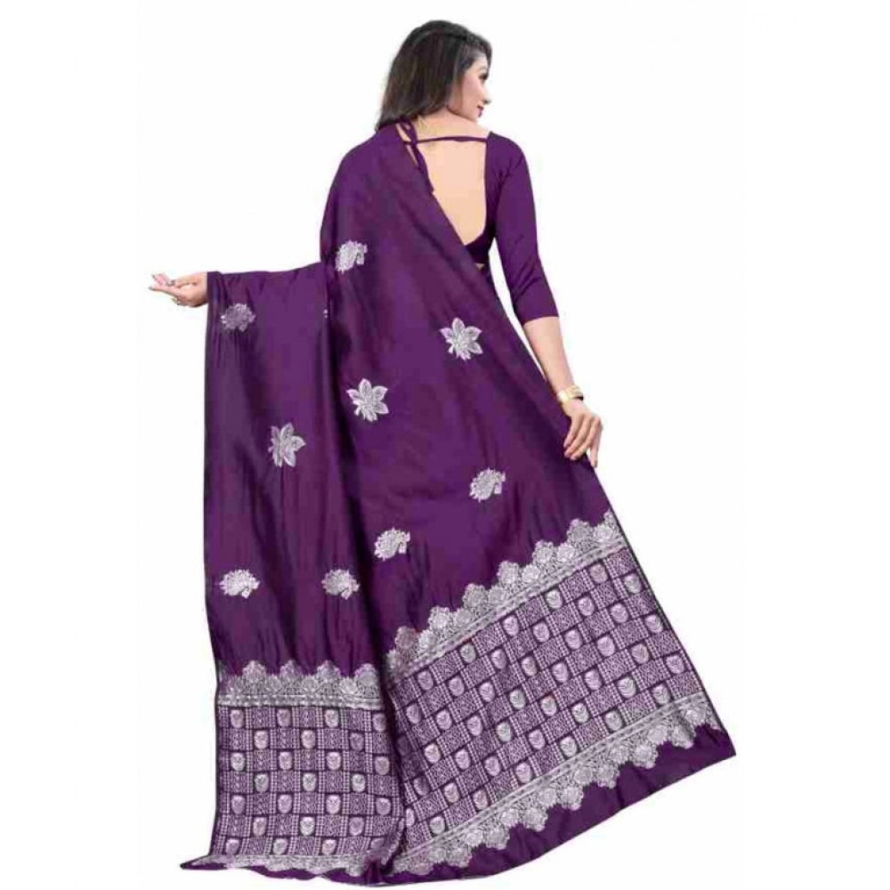 Seduva Women's Soft Lichi Silk Printed Saree With Unstitched Blouse 5.5Mtr (Purple)
