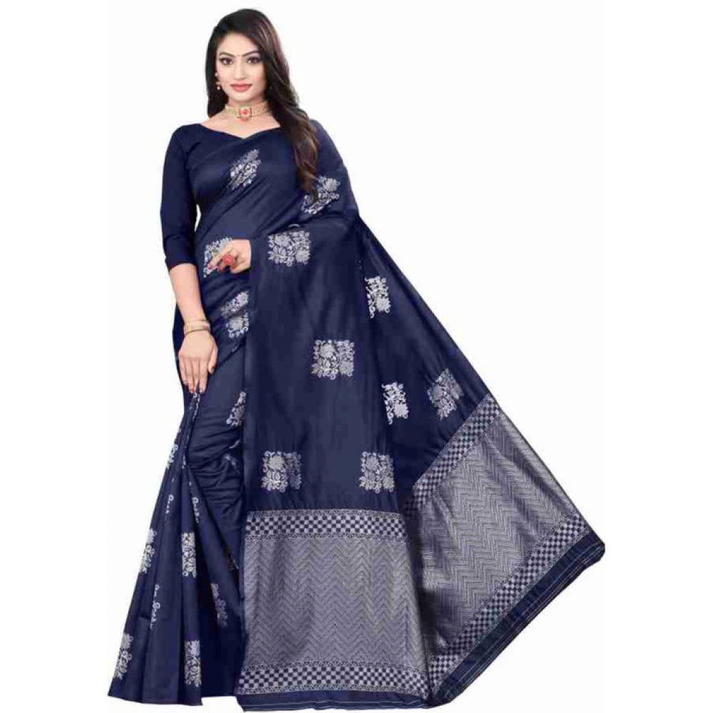 Seduva Women's Soft Lichi Silk Printed Saree With Unstitched Blouse 5.5Mtr (Blue)