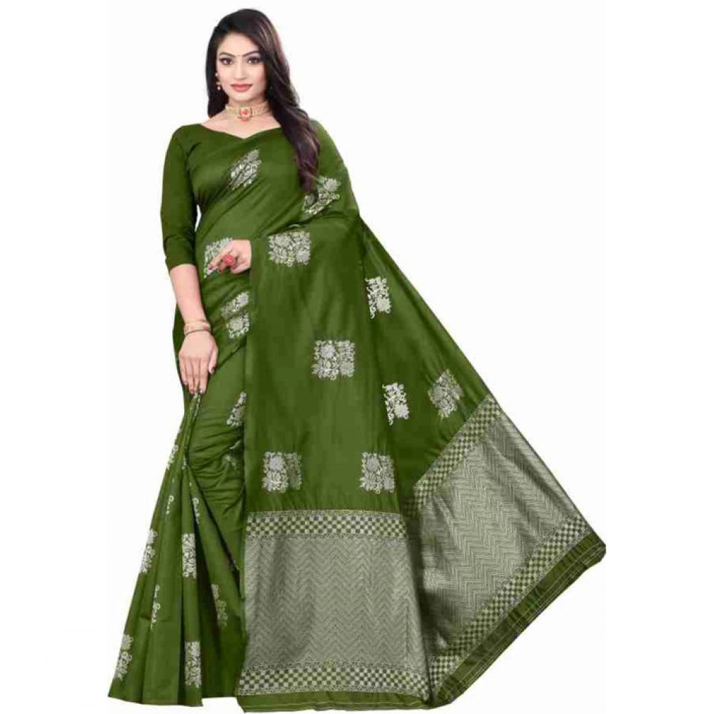 Seduva Women's Soft Lichi Silk Printed Saree With Unstitched Blouse 5.5Mtr (Green)