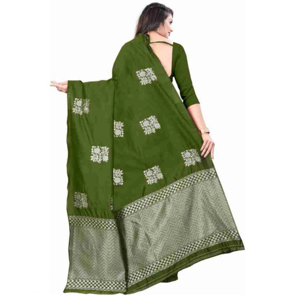 Seduva Women's Soft Lichi Silk Printed Saree With Unstitched Blouse 5.5Mtr (Green)