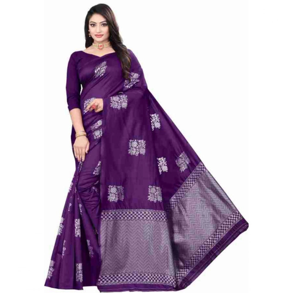 Seduva Women's Soft Lichi Silk Printed Saree With Unstitched Blouse 5.5Mtr (Purple)