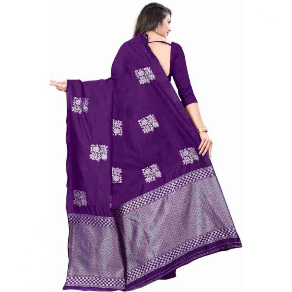 Seduva Women's Soft Lichi Silk Printed Saree With Unstitched Blouse 5.5Mtr (Purple)