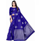 Seduva Women's Soft Lichi Silk Printed Saree With Unstitched Blouse 5.5Mtr (Royal-Blue)