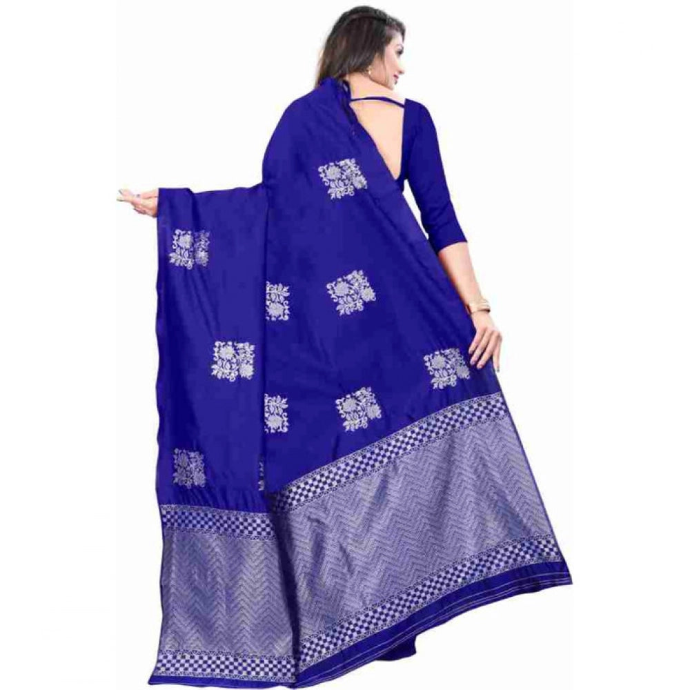 Seduva Women's Soft Lichi Silk Printed Saree With Unstitched Blouse 5.5Mtr (Royal-Blue)