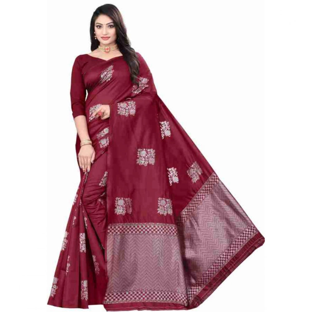 Seduva Women's Soft Lichi Silk Printed Saree With Unstitched Blouse 5.5Mtr (Maroon)