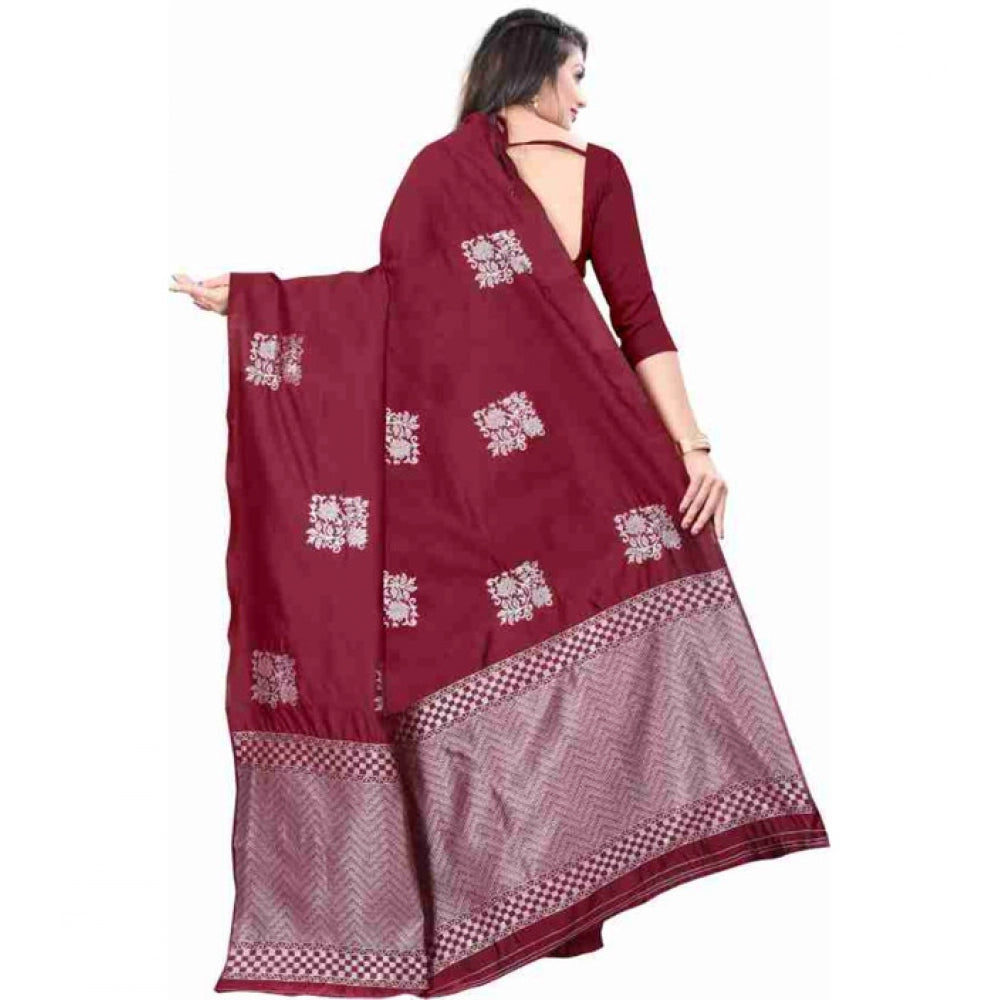 Seduva Women's Soft Lichi Silk Printed Saree With Unstitched Blouse 5.5Mtr (Maroon)