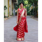 Seduva Women's Soft Lichi Silk Printed Saree With Unstitched Blouse 5.5Mtr (Red)