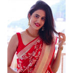 Seduva Women's Soft Lichi Silk Printed Saree With Unstitched Blouse 5.5Mtr (Red)