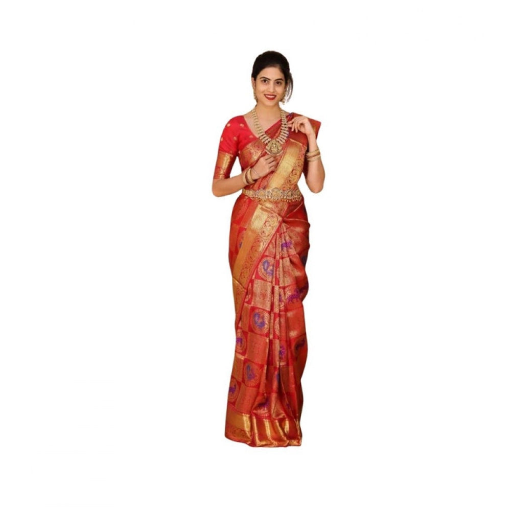 Seduva Women's Soft Lichi Silk Printed Saree With Unstitched Blouse 5.5Mtr (Red)