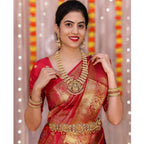 Seduva Women's Soft Lichi Silk Printed Saree With Unstitched Blouse 5.5Mtr (Red)