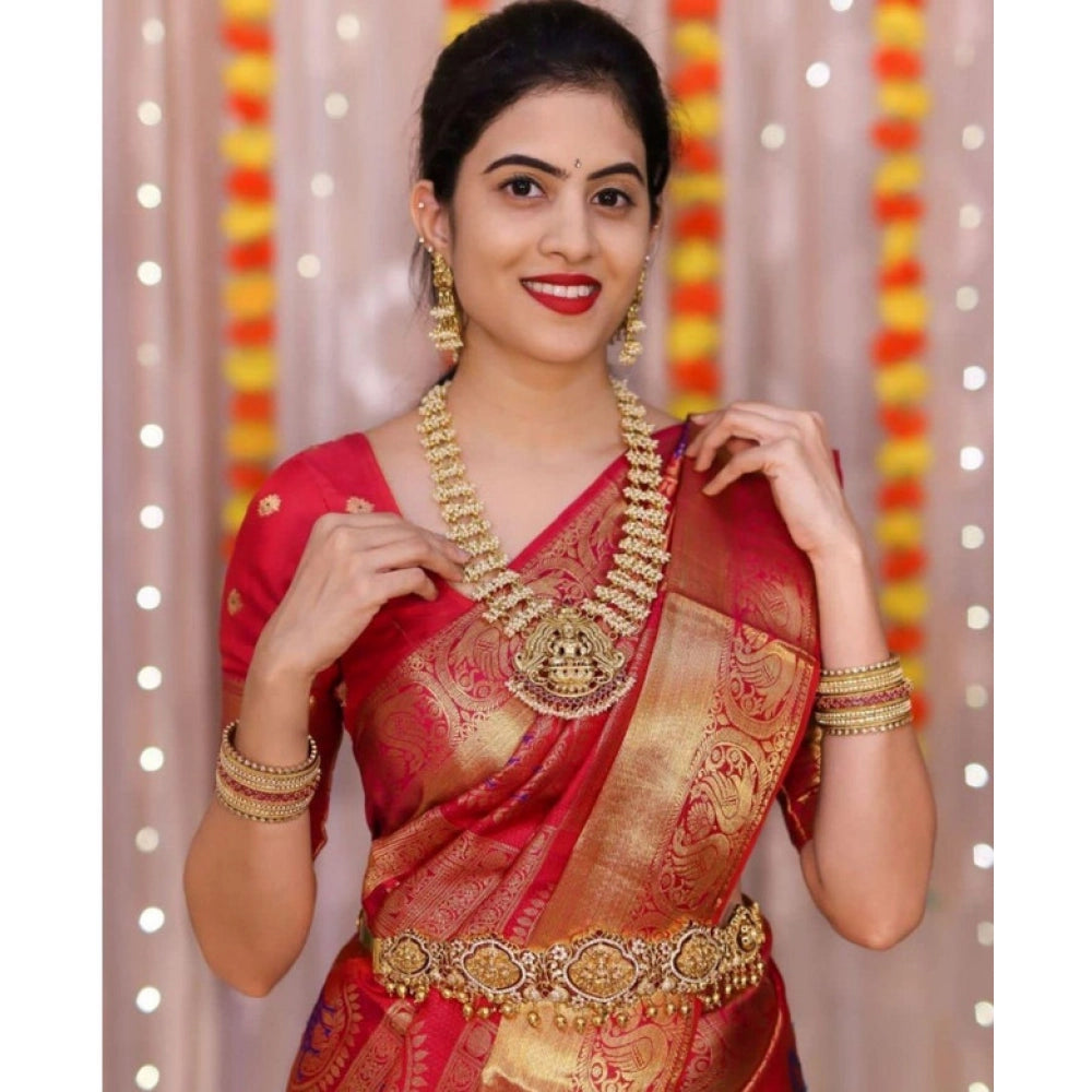 Seduva Women's Soft Lichi Silk Printed Saree With Unstitched Blouse 5.5Mtr (Red)