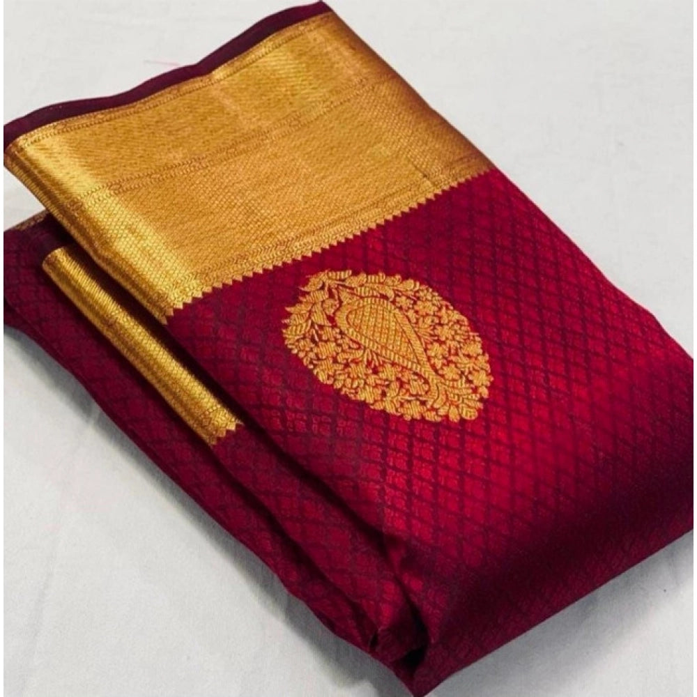 Seduva Women's Soft Lichi Silk Printed Saree With Unstitched Blouse 5.5Mtr (Maroon)