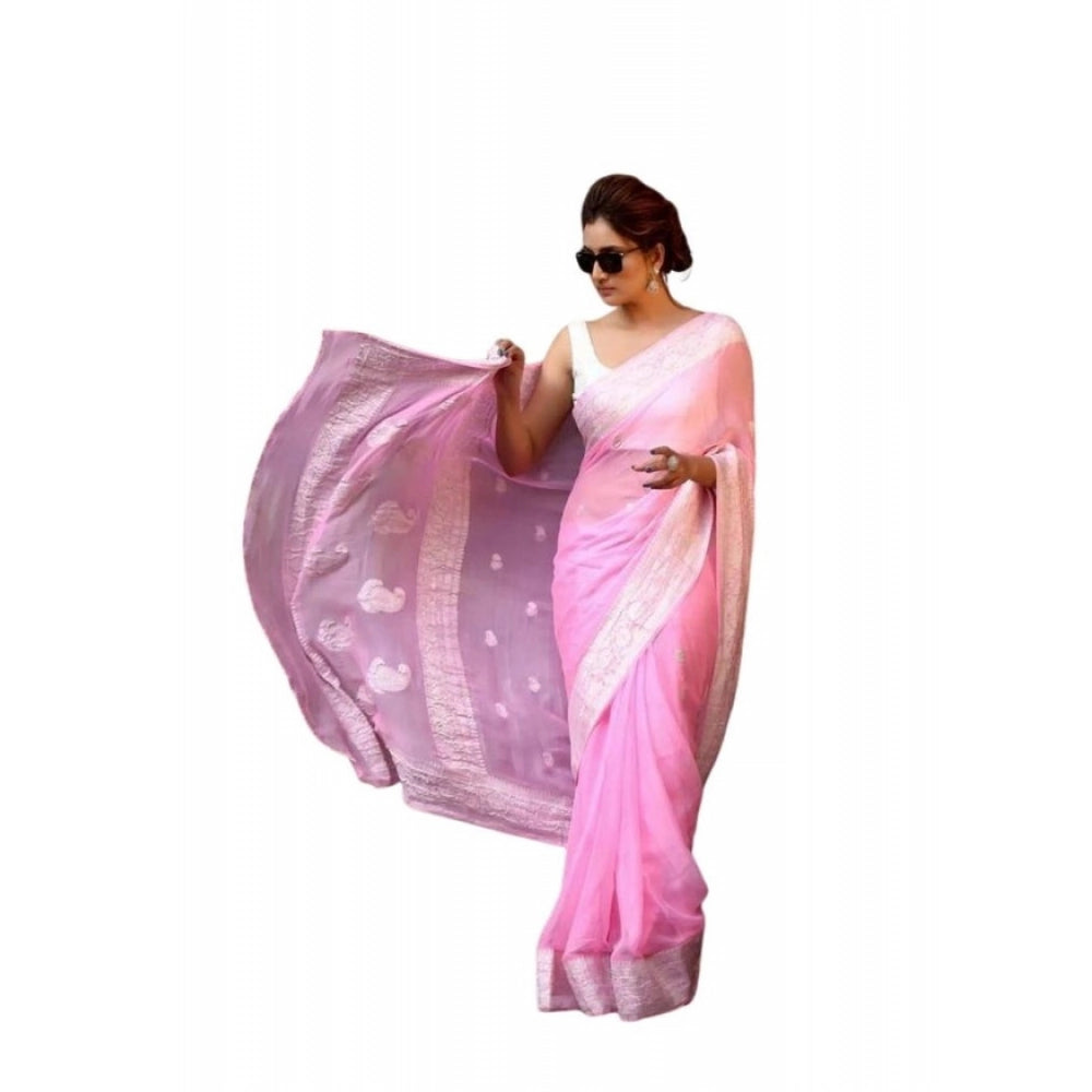 Seduva Women's Soft Lichi Silk Printed Saree With Unstitched Blouse 5.5Mtr (Pink)