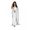 Seduva Women's Soft Lichi Silk Printed Saree With Unstitched Blouse 5.5Mtr (White)