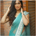 Seduva Women's Soft Lichi Silk Printed Saree With Unstitched Blouse 5.5Mtr (Sky-Blue)