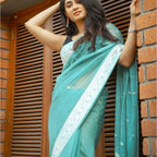 Seduva Women's Soft Lichi Silk Printed Saree With Unstitched Blouse 5.5Mtr (Sky-Blue)