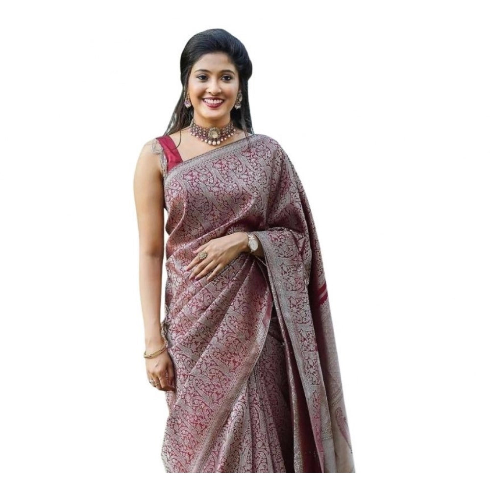 Seduva Women's Soft Lichi Silk Printed Saree With Unstitched Blouse 5.5Mtr (Wine)