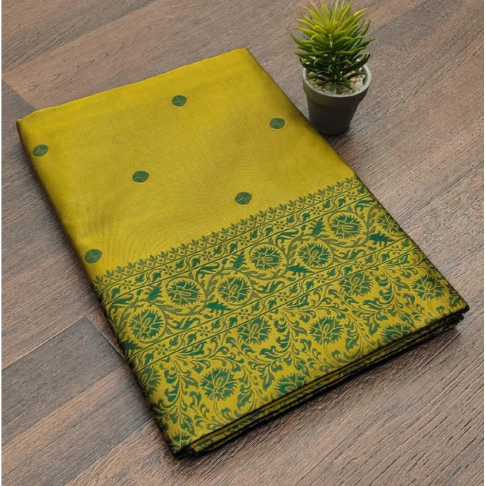 Seduva Women's Soft Lichi Silk Printed Saree With Unstitched Blouse 5.5Mtr (Green)