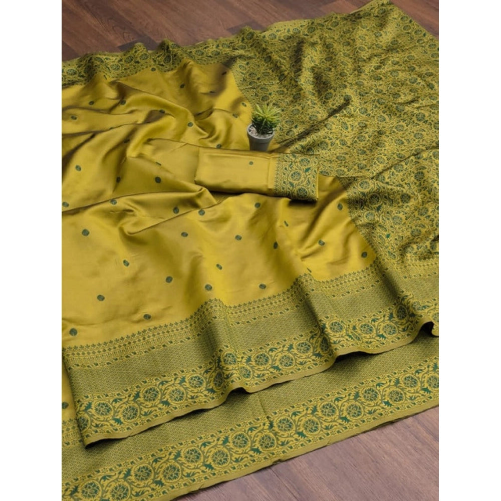 Seduva Women's Soft Lichi Silk Printed Saree With Unstitched Blouse 5.5Mtr (Green)
