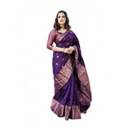 Seduva Women's Soft Lichi Silk Printed Saree With Unstitched Blouse 5.5Mtr (Blue)