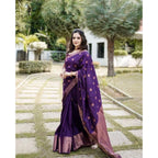 Seduva Women's Soft Lichi Silk Printed Saree With Unstitched Blouse 5.5Mtr (Blue)
