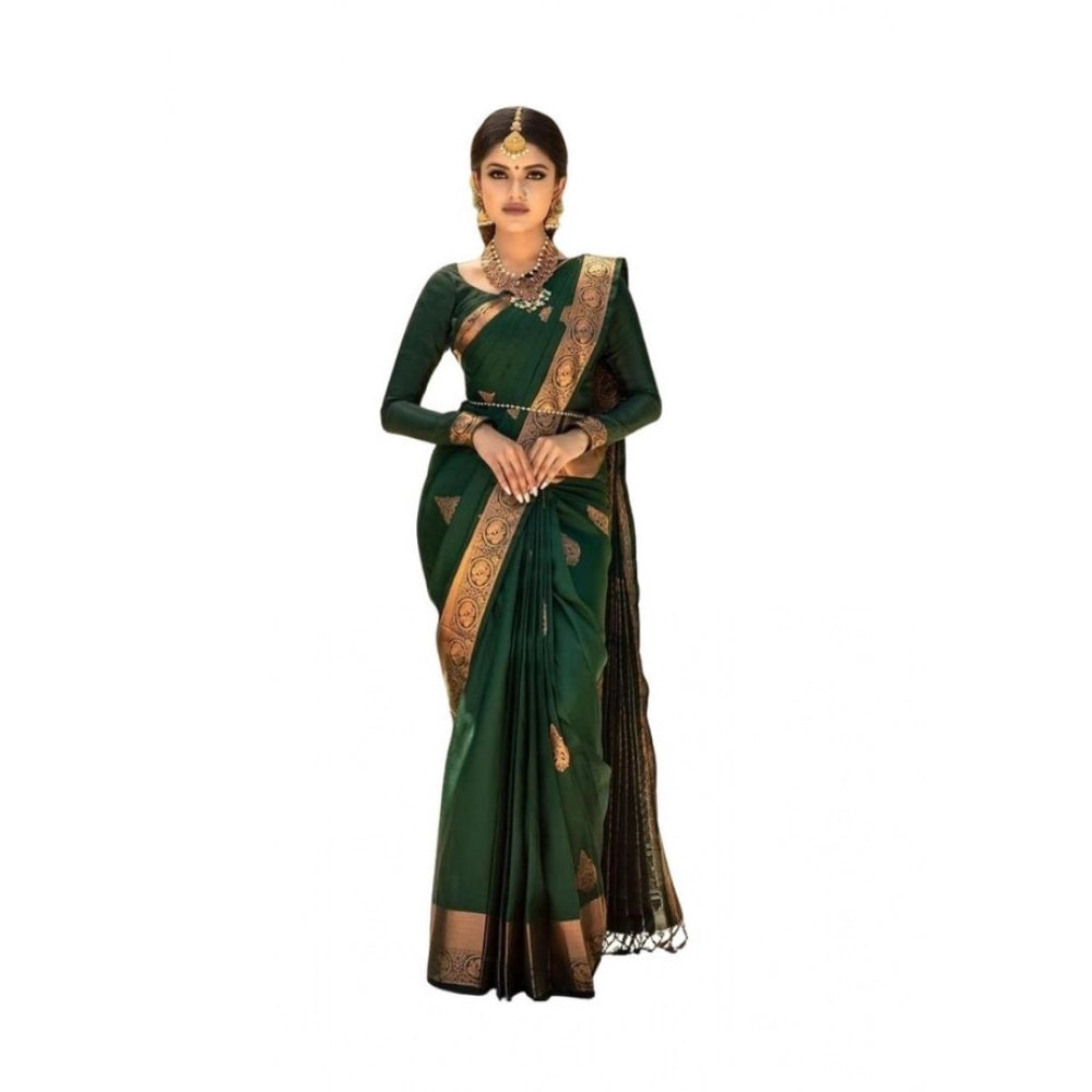 Seduva Women's Soft Lichi Silk Printed Saree With Unstitched Blouse 5.5Mtr (Green)