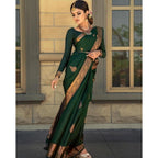 Seduva Women's Soft Lichi Silk Printed Saree With Unstitched Blouse 5.5Mtr (Green)