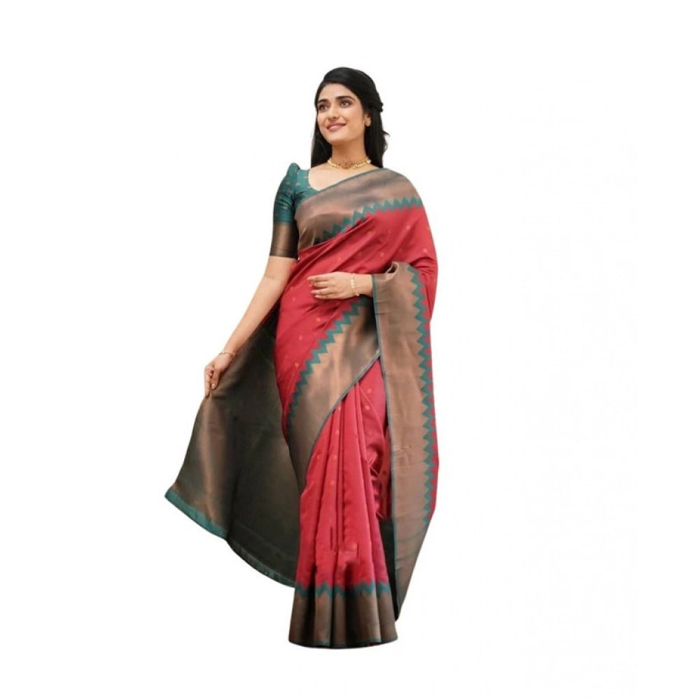 Seduva Women's Soft Lichi Silk Printed Saree With Unstitched Blouse 5.5Mtr (Red)