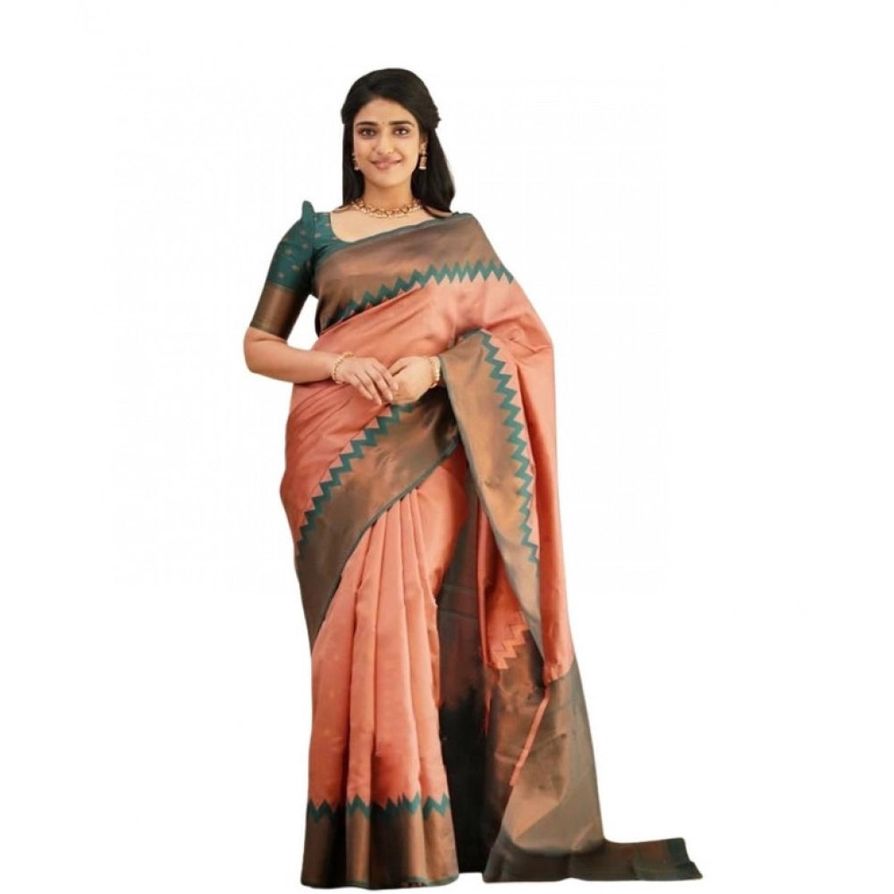 Seduva Women's Soft Lichi Silk Printed Saree With Unstitched Blouse 5.5Mtr (Peach)