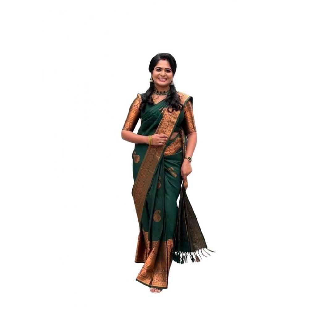 Seduva Women's Soft Lichi Silk Printed Saree With Unstitched Blouse 5.5Mtr (Green)