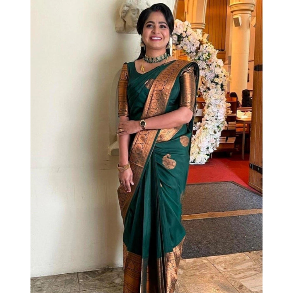 Seduva Women's Soft Lichi Silk Printed Saree With Unstitched Blouse 5.5Mtr (Green)