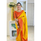 Seduva Women's Soft Lichi Silk Printed Saree With Unstitched Blouse 5.5Mtr (Mustard )
