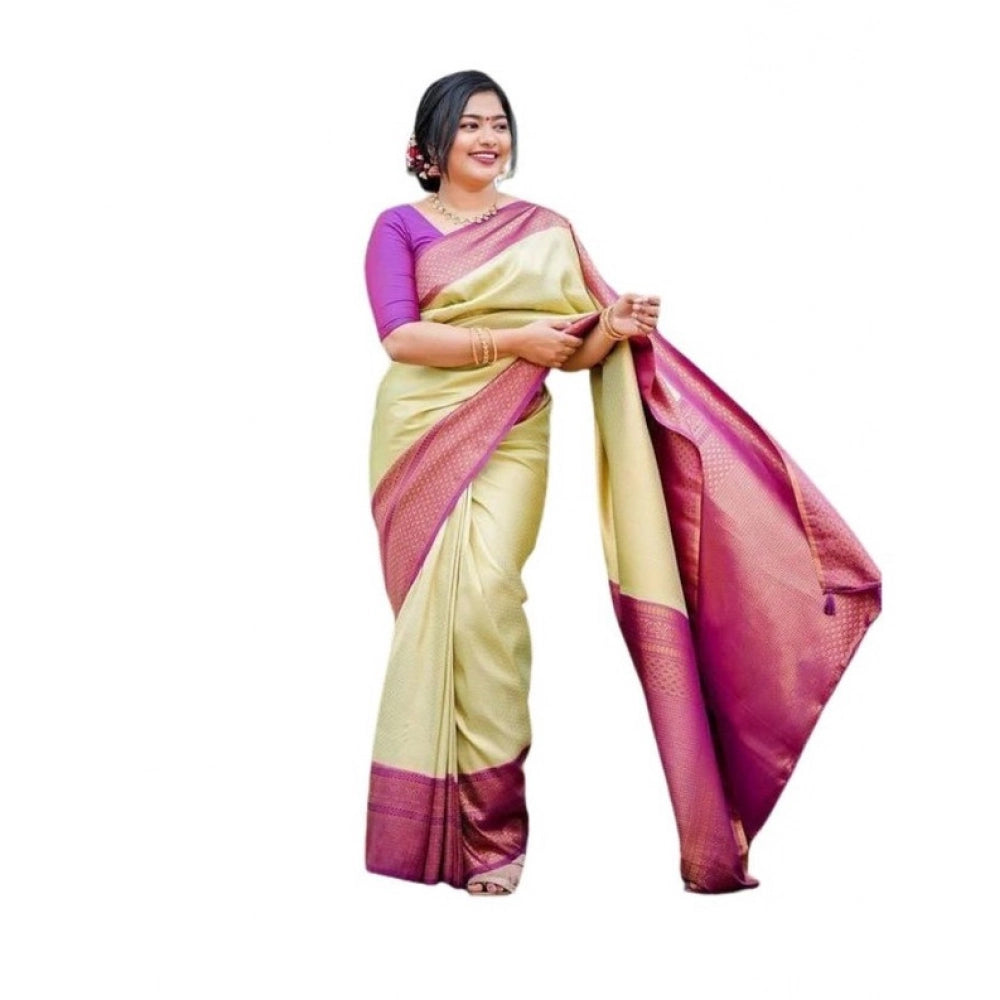 Seduva Women's Soft Lichi Silk Printed Saree With Unstitched Blouse 5.5Mtr (Light-Green)