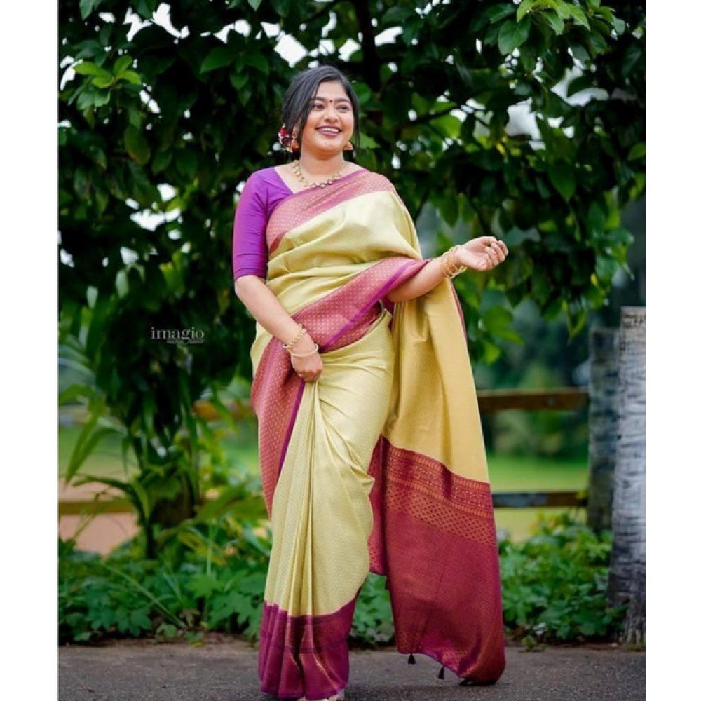 Seduva Women's Soft Lichi Silk Printed Saree With Unstitched Blouse 5.5Mtr (Light-Green)