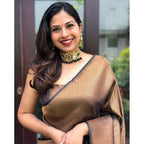 Seduva Women's Soft Lichi Silk Printed Saree With Unstitched Blouse 5.5Mtr (Black-Gold)