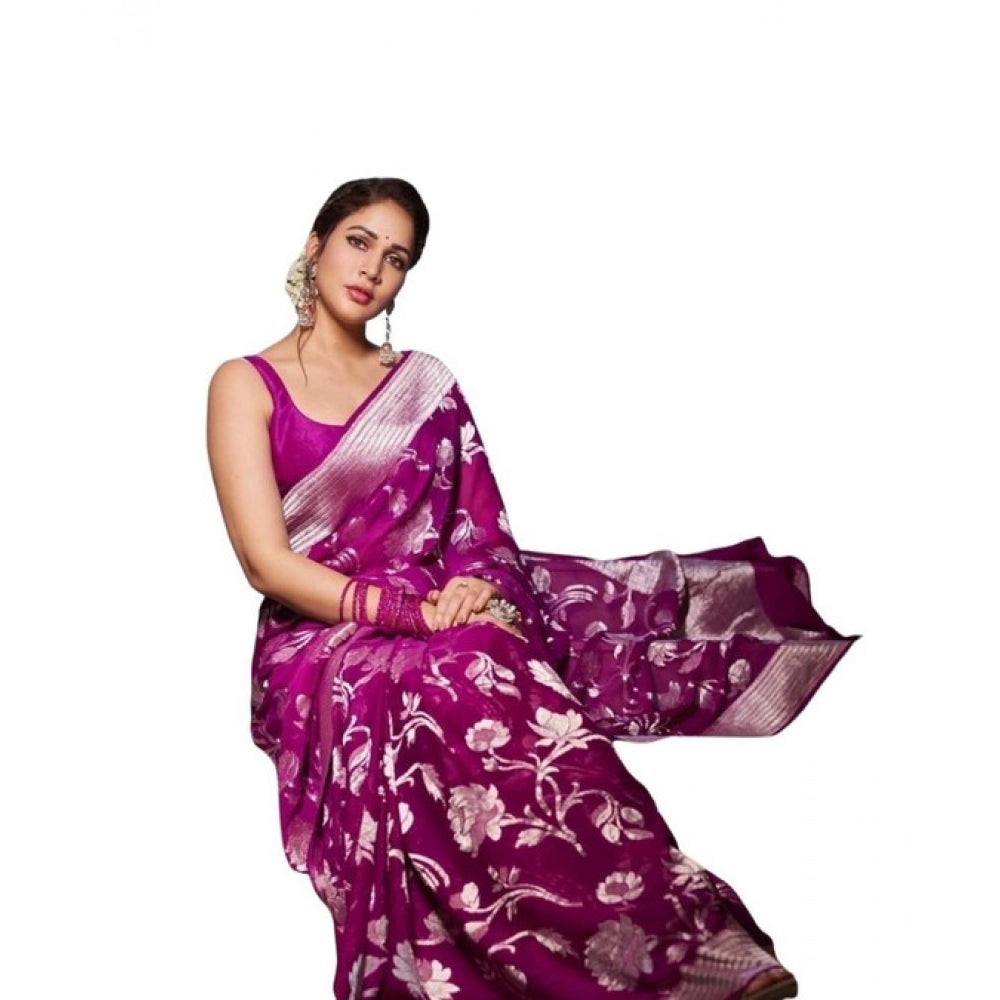 Seduva Women's Soft Lichi Silk Printed Saree With Unstitched Blouse 5.5Mtr (Purple)