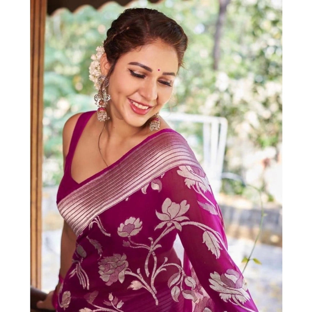 Seduva Women's Soft Lichi Silk Printed Saree With Unstitched Blouse 5.5Mtr (Purple)