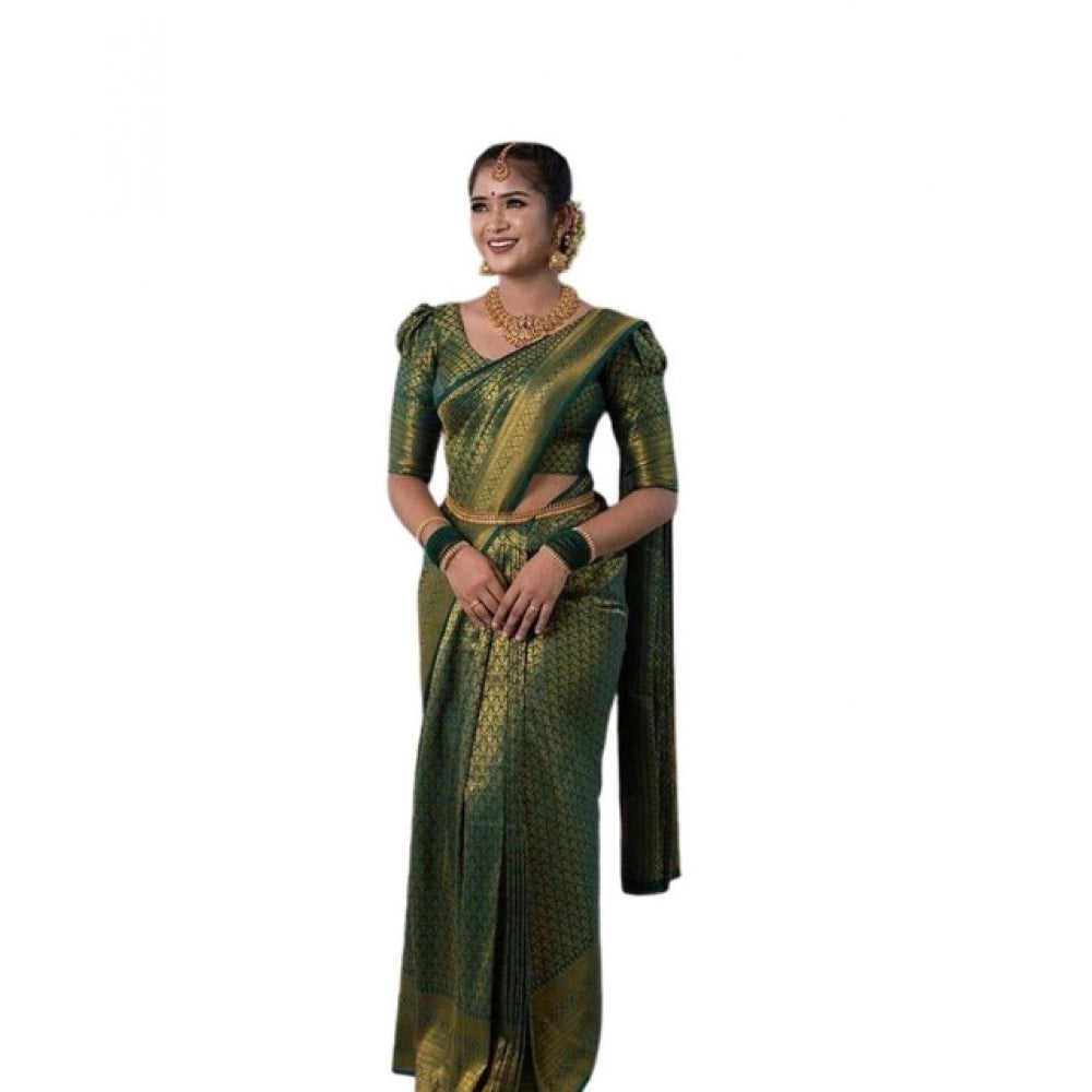 Seduva Women's Soft Lichi Silk Printed Saree With Unstitched Blouse 5.5Mtr (Green)