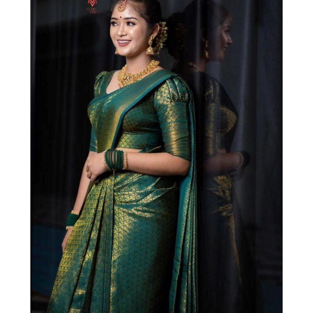 Seduva Women's Soft Lichi Silk Printed Saree With Unstitched Blouse 5.5Mtr (Green)