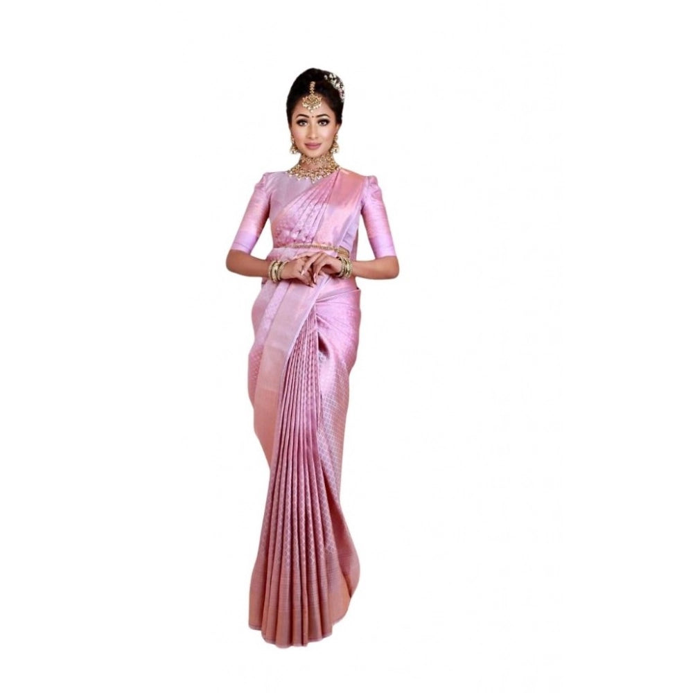 Seduva Women's Soft Lichi Silk Printed Saree With Unstitched Blouse 5.5Mtr (Pink)