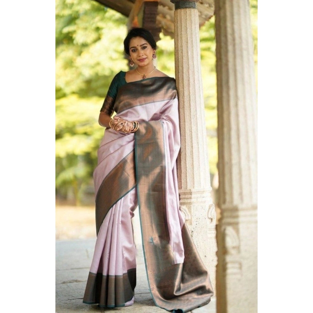 Seduva Women's Soft Lichi Silk Printed Saree With Unstitched Blouse 5.5Mtr (Light-Pink)