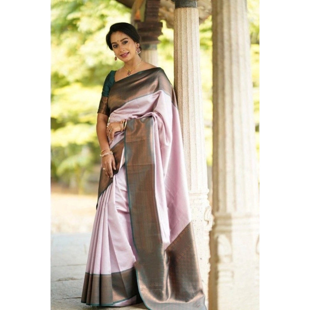 Seduva Women's Soft Lichi Silk Printed Saree With Unstitched Blouse 5.5Mtr (Light-Pink)