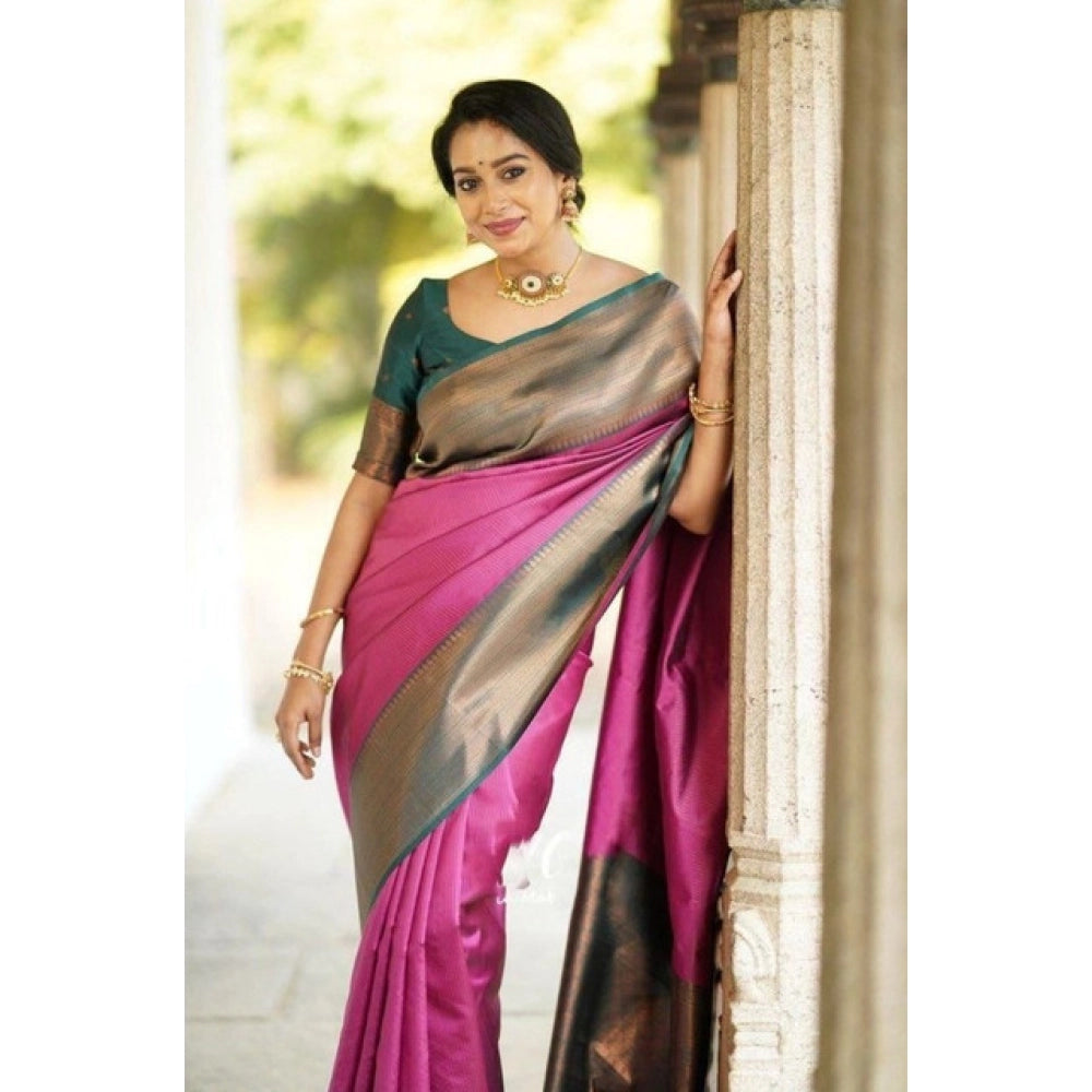 Seduva Women's Soft Lichi Silk Printed Saree With Unstitched Blouse 5.5Mtr (Pink)