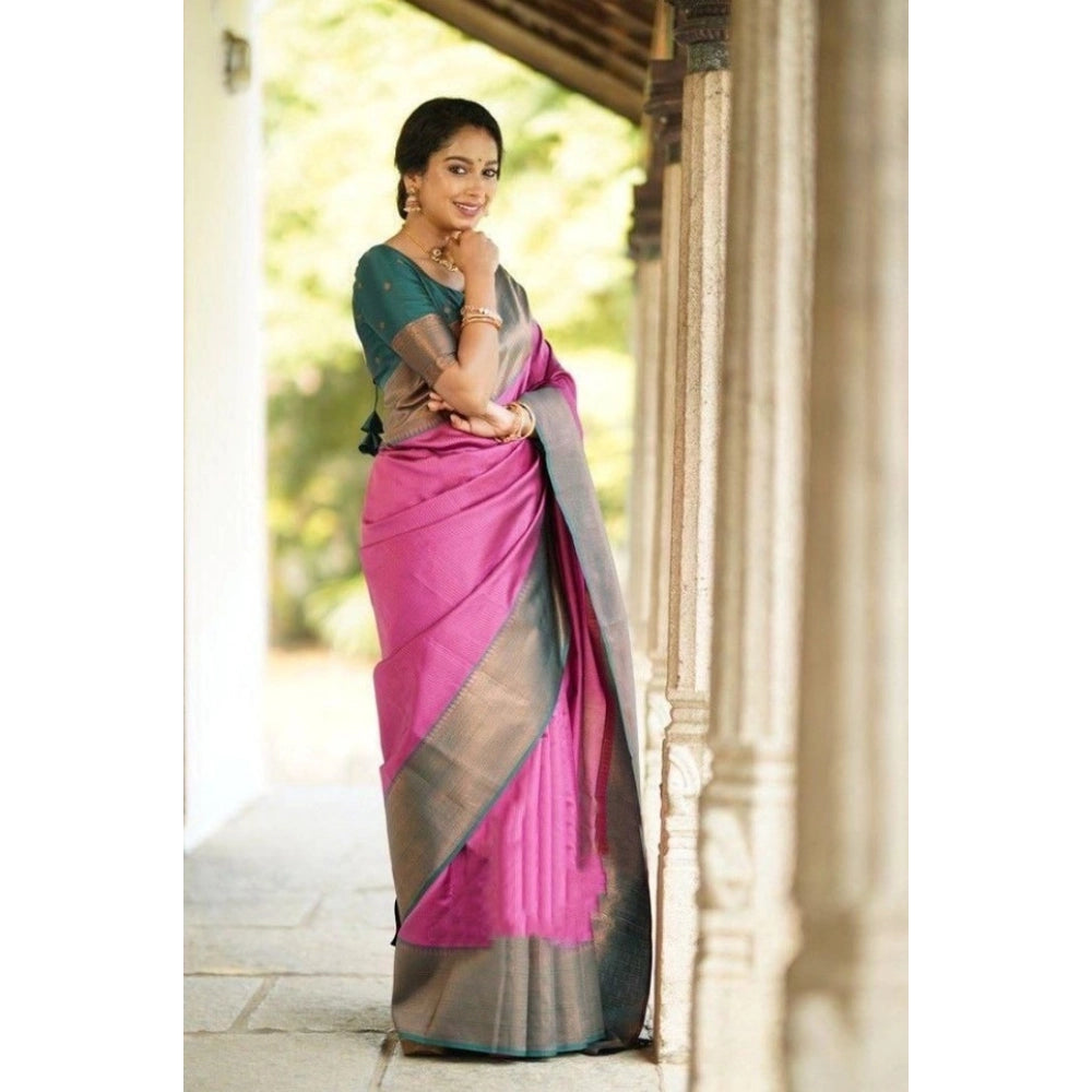 Seduva Women's Soft Lichi Silk Printed Saree With Unstitched Blouse 5.5Mtr (Pink)