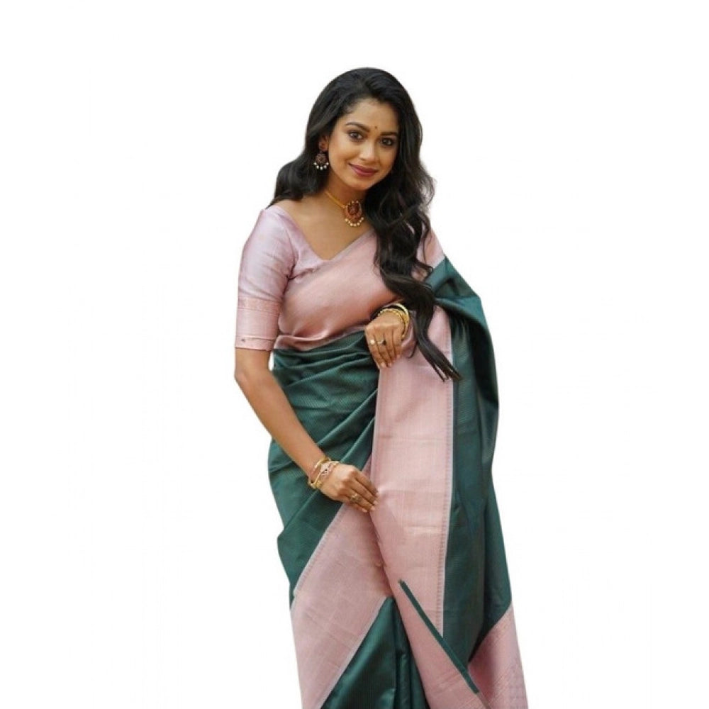 Seduva Women's Soft Lichi Silk Printed Saree With Unstitched Blouse 5.5Mtr (Green)